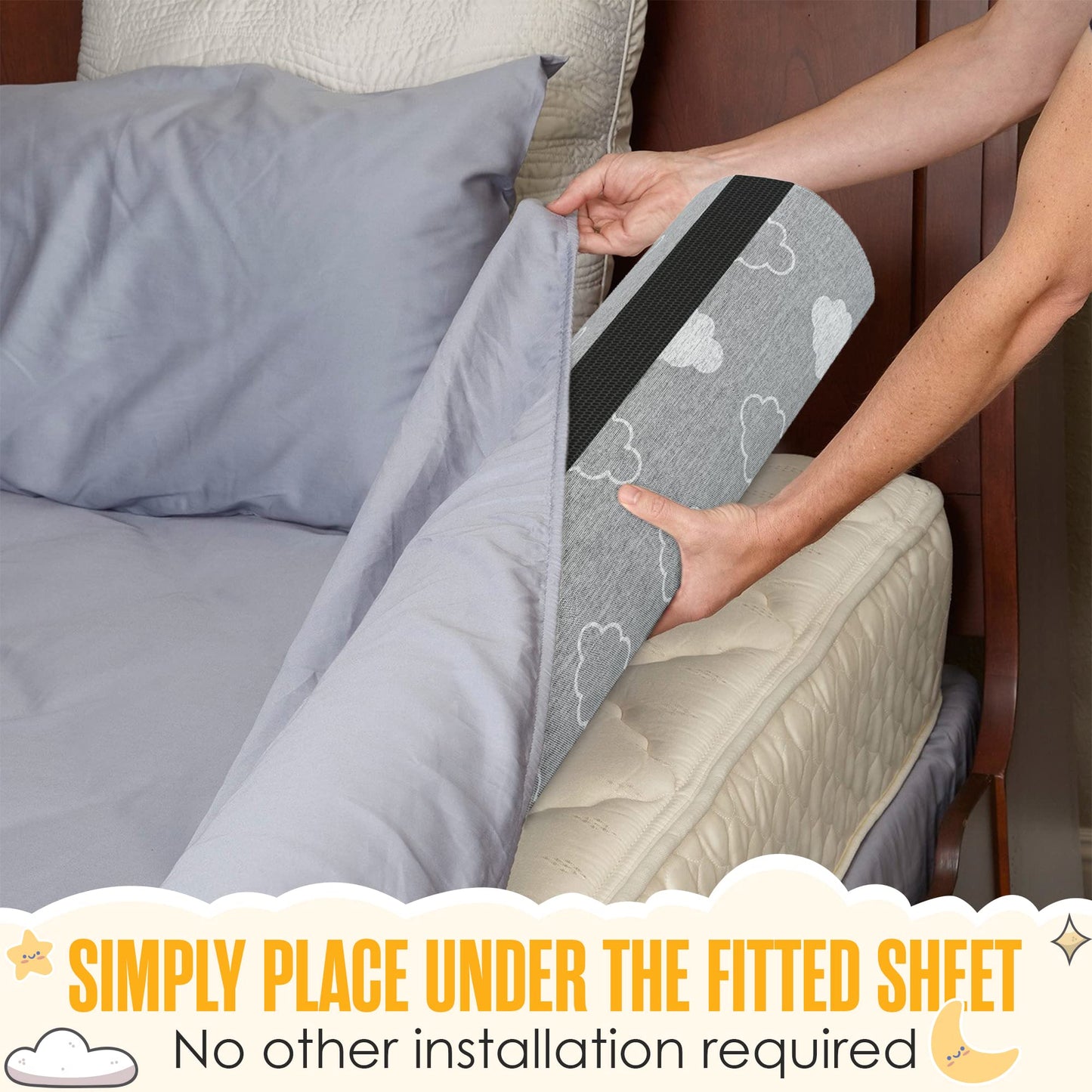 Sleepah Bed Rail for Toddlers (1 Pack) Memory Foam Bed Bumper Guard w Dual Non-Slip Pads (Top & Bottom) Bed Rail is Waterproof Washable Soft Removable Cover for Kids, Adults & Seniors (1)