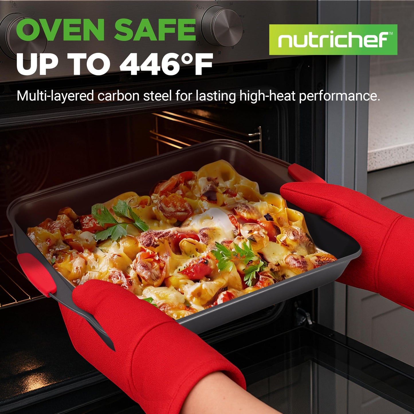 NutriChef Bakeware Set - Nonstick 8 Piece Durable Carbon Steel Baking Pans, PFOA, PFOS, PTFE Free Coating for Easy Food Release, Great for Cookies, Cakes, Roasting and More