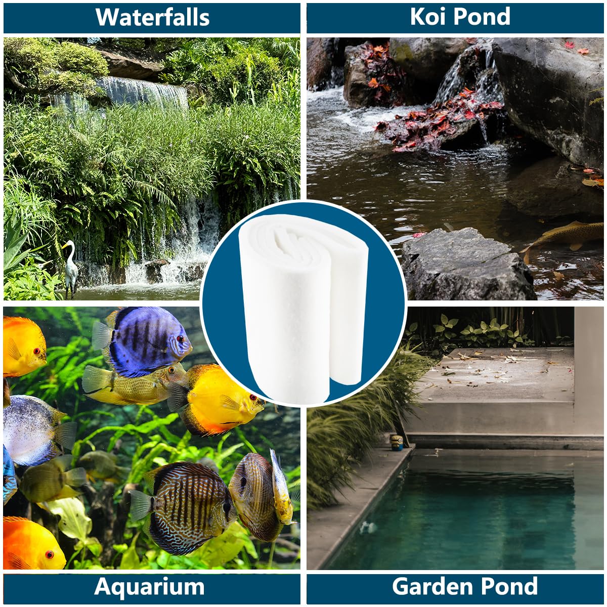 White Koi Pond Filter Pad Fine Bulk Roll- Cut to Fit - Durable Fish Pond Filter Media - Water Garden Aquariums Filter Material - 118" (9.8 ft) x 12" x 3/5" - 4/5" Thickness