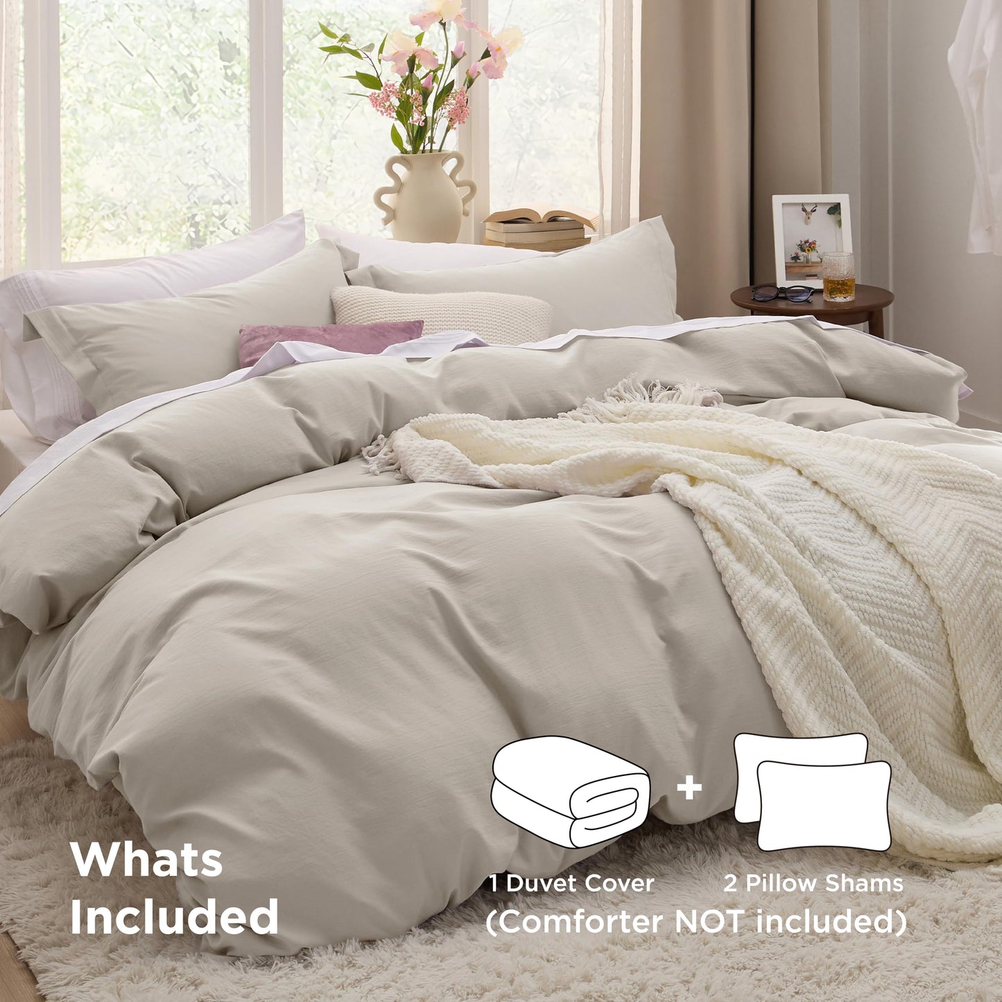 Bedsure Oversized King Duvet Cover - 3 Pieces Prewashed Cotton-Like Extra Soft Bedding Set, Includes 1 Duvet Cover 120x98 Inches with Zipper Closure & 2 Pillow Shams, Linen, Comforter Not Included
