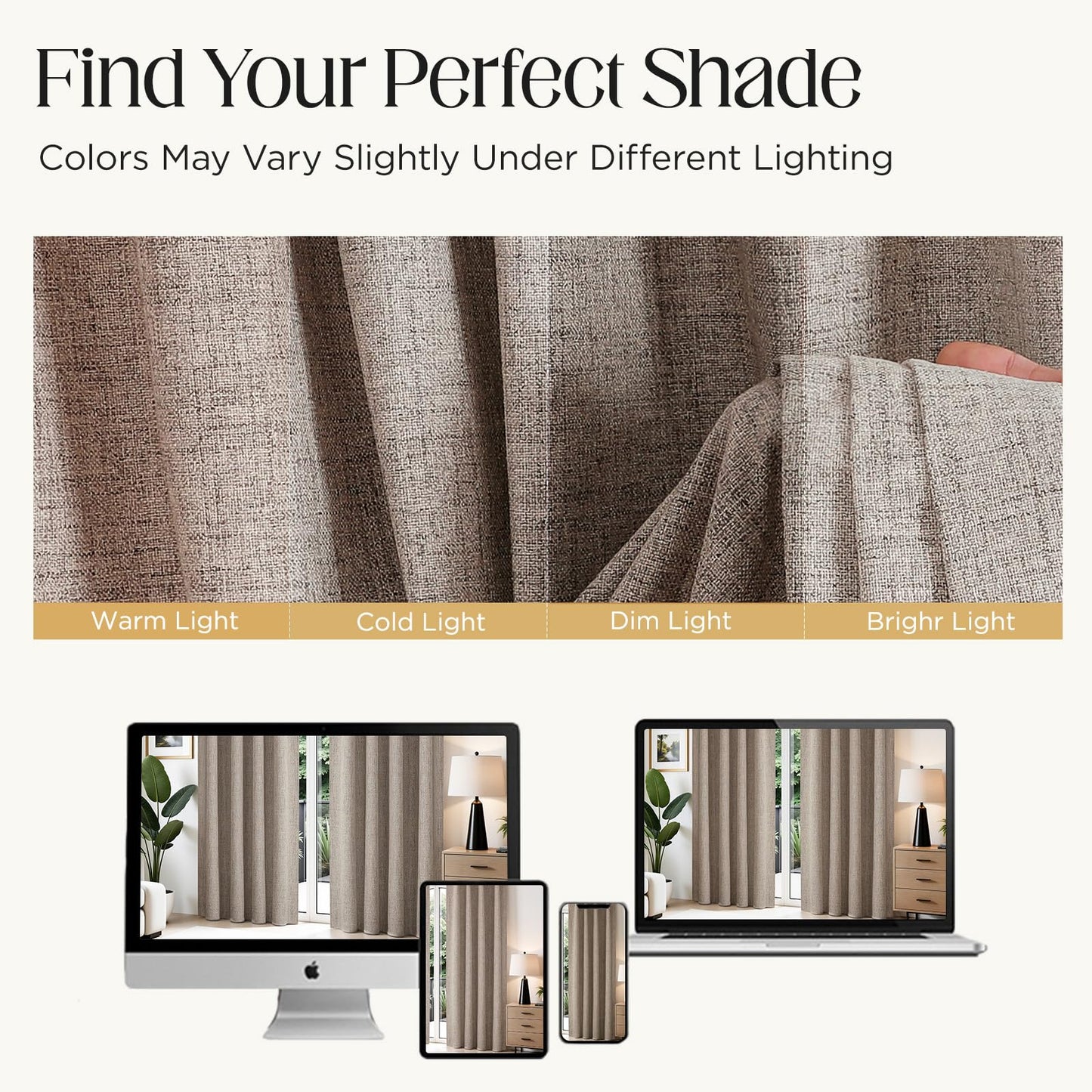 CUCRAF 100% Blackout Curtains 2 Panels,Linen Black Out Curtains 84 Inch Long Room Darkening Thermal Insulated Opaque Curtains for Bedroom Living,Back Tab & Rod Pocket (52Wx84L Inch, Linen)