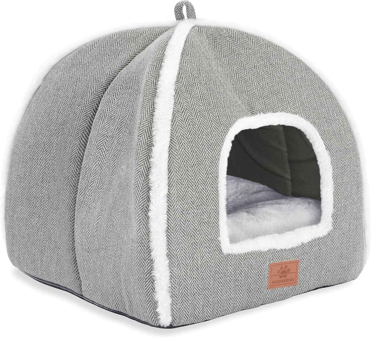 Cat Beds for Indoor -Cat Cave House Tent for Kittens and Laege Pets with Removable Washable Cushioned, Foldable Kitten Hideaway with Non-Slip Bottom, Grey, 17.5 inches