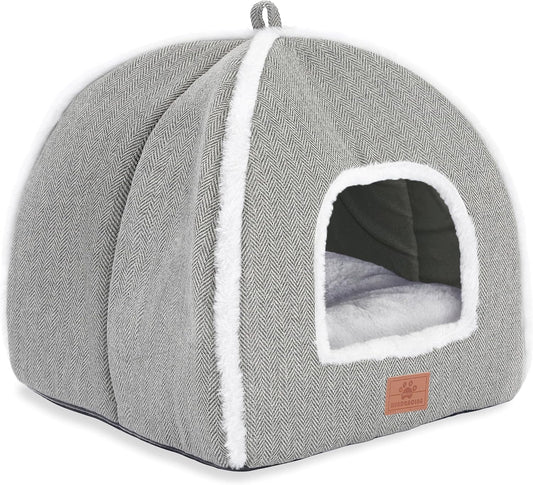 Cat Beds for Indoor -Cat Cave House Tent for Kittens and Laege Pets with Removable Washable Cushioned, Foldable Kitten Hideaway with Non-Slip Bottom, Grey, 17.5 inches