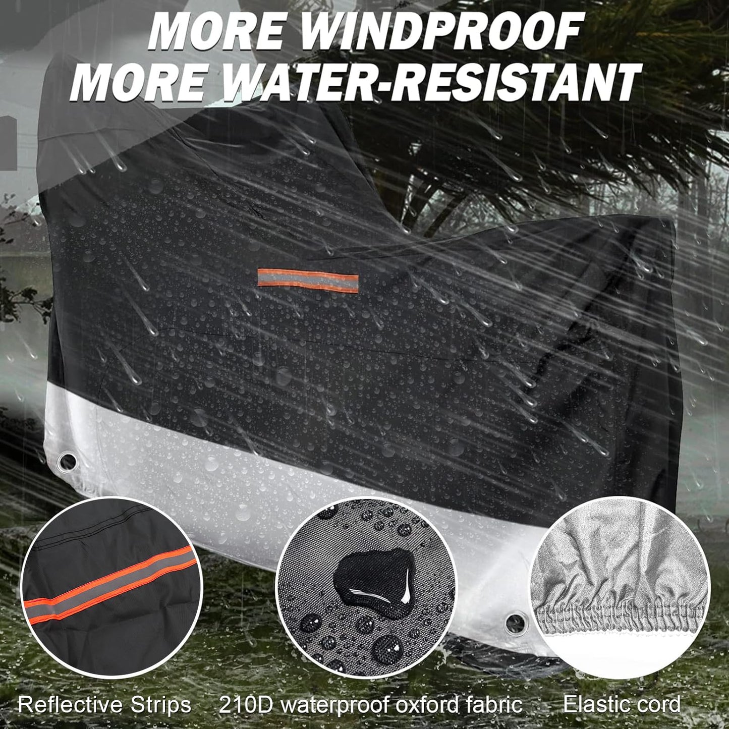 XYZCTEM Motorcycle Cover-All Season Waterproof Outdoor Protection - Precision Fit for 116 inch Tour Bikes, Choppers and Cruisers(XXXL,Black& Sliver)