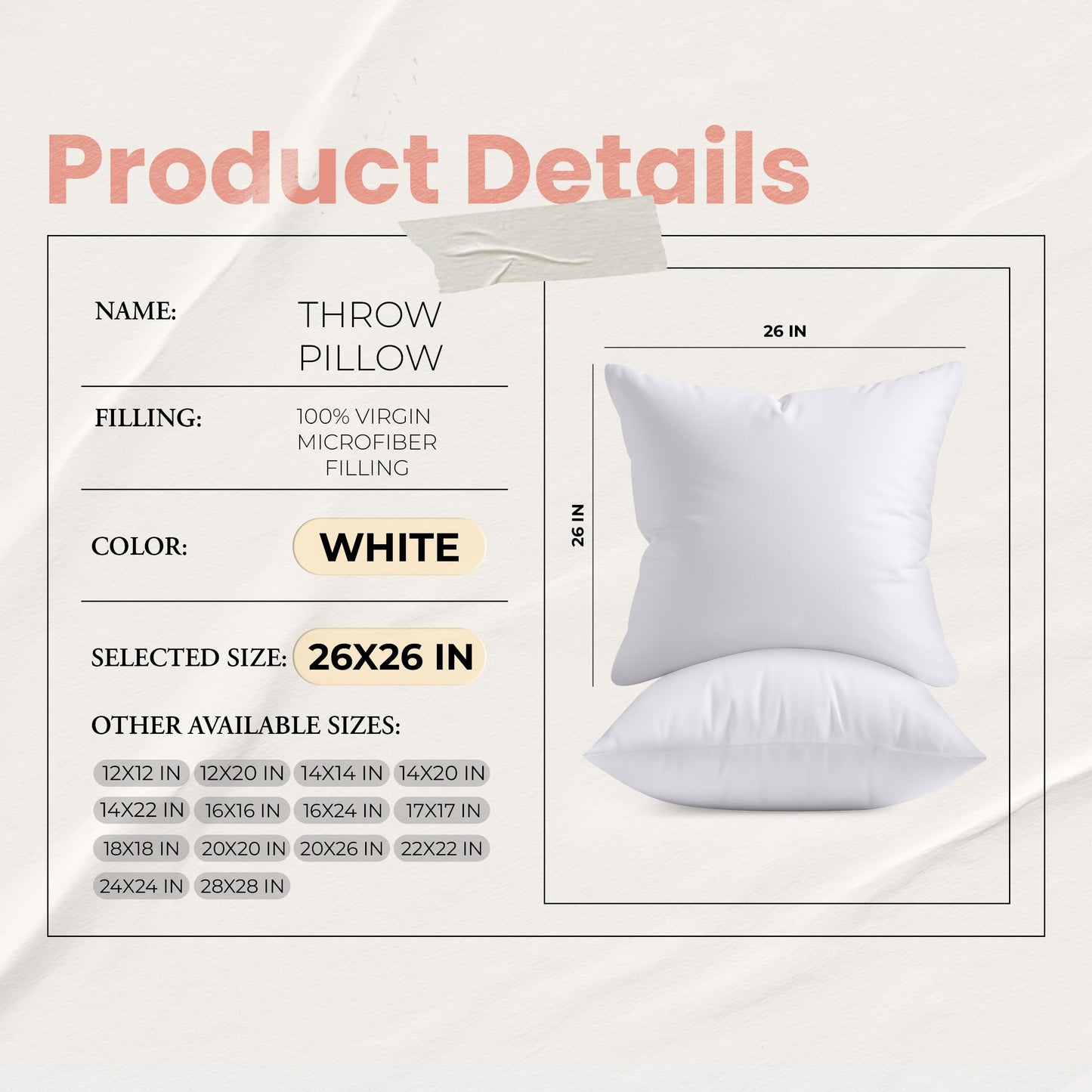 Utopia Bedding Throw Pillows Insert (Pack of 2, White) - 26 x 26 Inches Bed and Couch Pillows - Indoor Decorative Pillow