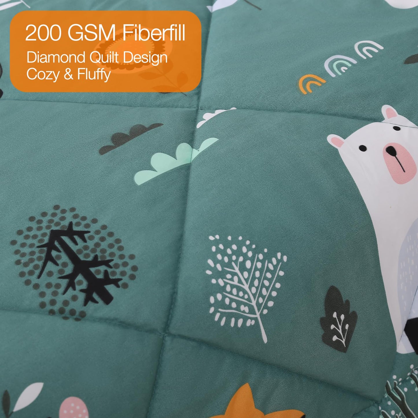 JSD Green Animal Forest Kids Comforter Set, 2 Pieces Twin Microfiber Comforter with Pillow Sham, Soft Comfortable Machine Washable