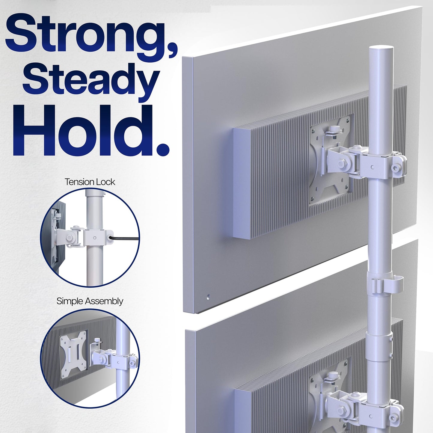 White Dual LCD Monitor Desk Mount Stand, Stacked Vertical 2 Screens up to 34"