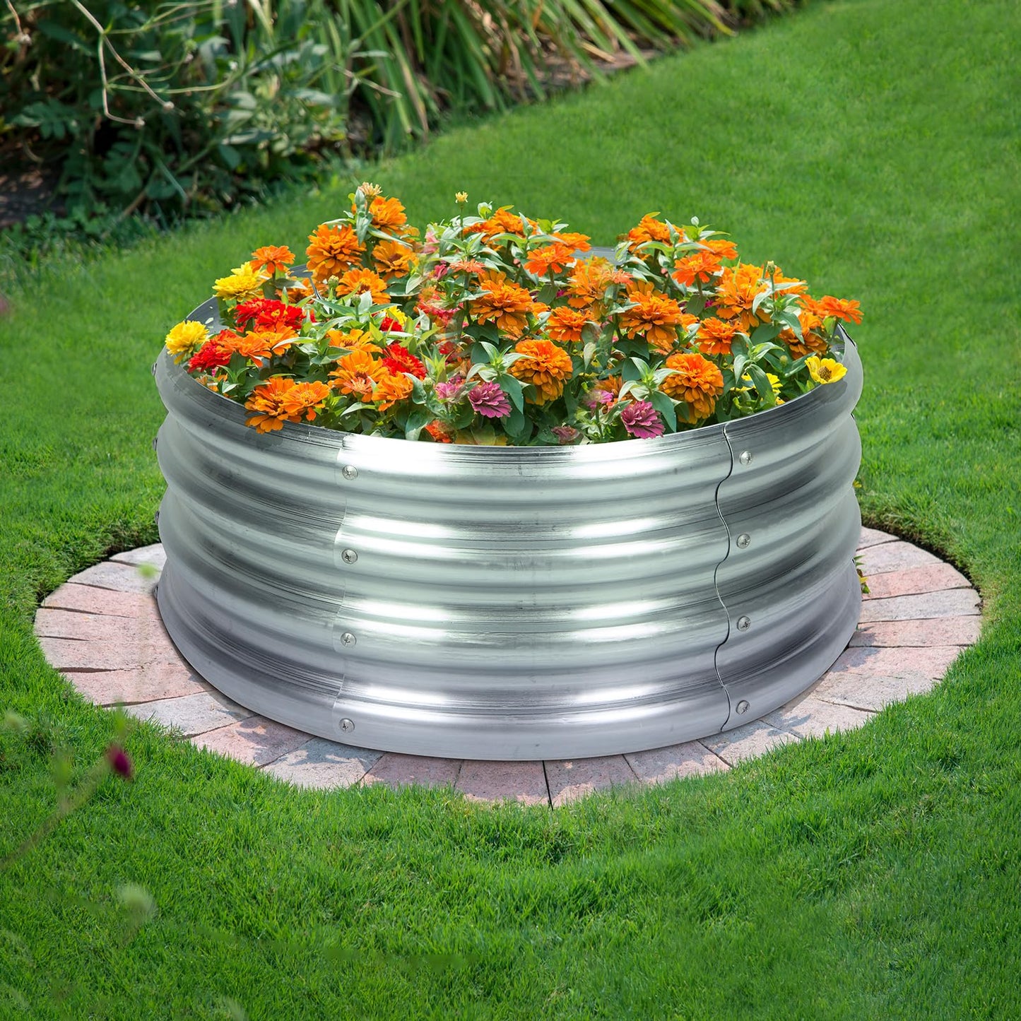OUSHENG 3 Pack Round Galvanized Raised Garden Beds Outdoor, Steel Fire Pit Ring Flower Planter Large Metal Above Ground Boxes Kit for Gardening Vegetables Outside, 2x2x1ft