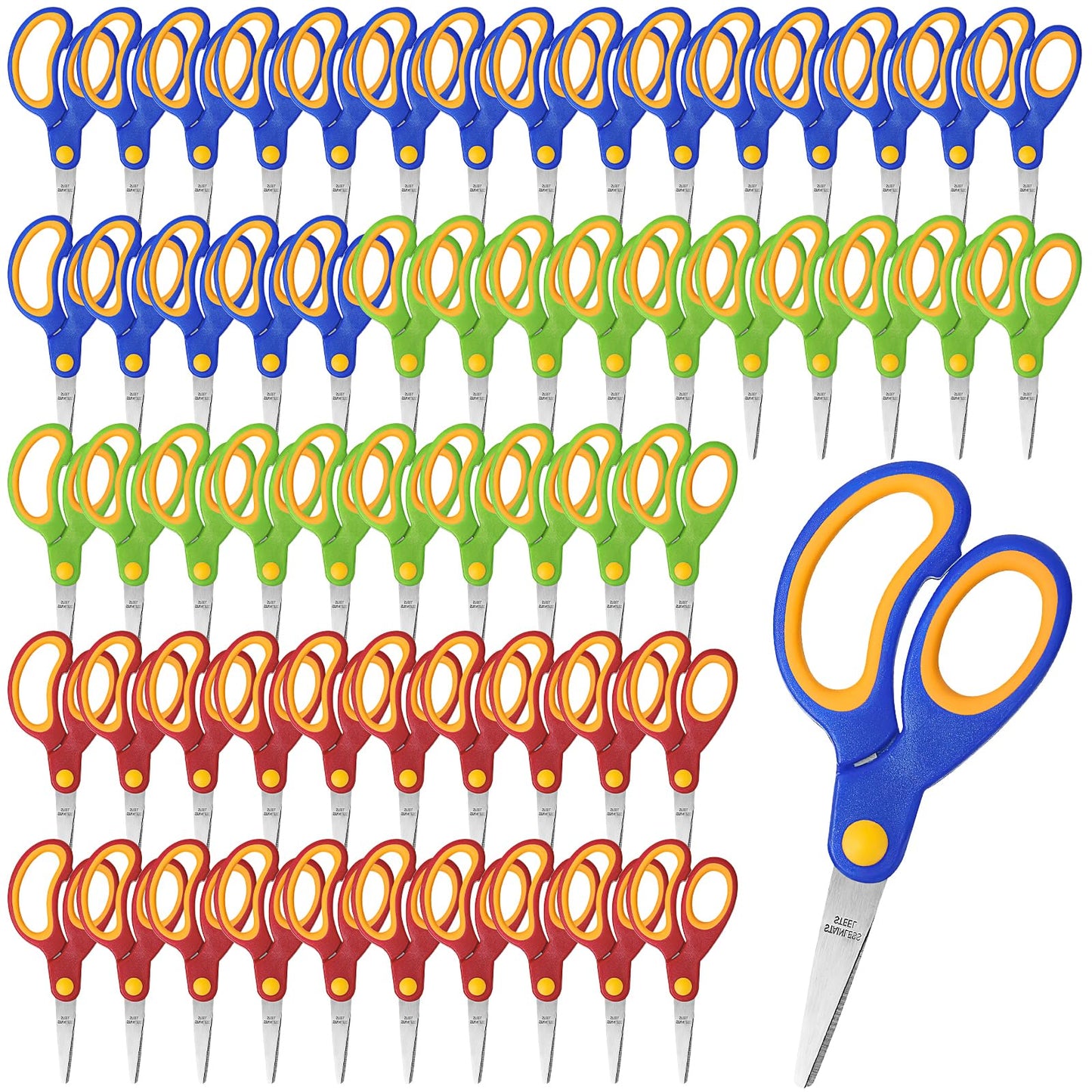 60 Pack Scissors, 5 inch School Scissors All Purpose Left Handed Scissors Bulk with Stainless Steel Blunt Tip Blades and Comfort-Grip for Classroom Office Home