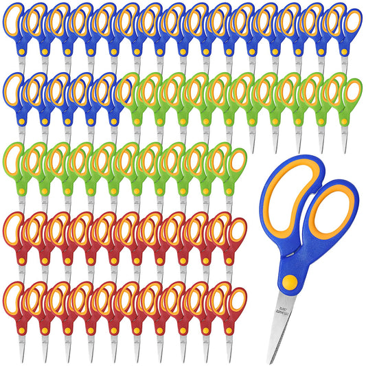 60 Pack Scissors, 5 inch School Scissors All Purpose Left Handed Scissors Bulk with Stainless Steel Blunt Tip Blades and Comfort-Grip for Classroom Office Home