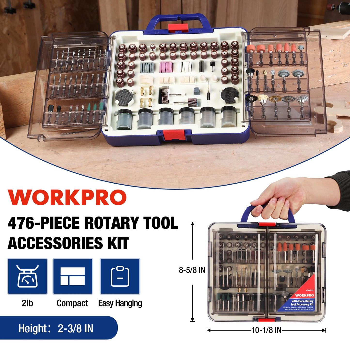 WORKPRO 476PCS Rotary Tool Accessories Kit, Rotary Tool Bits for Easy Cutting, Sanding, Grinding, Carving, Polishing, Drilling and Engraving, Fits Milwaukee & Dremel & Cordless Rotary Tool, Etc.