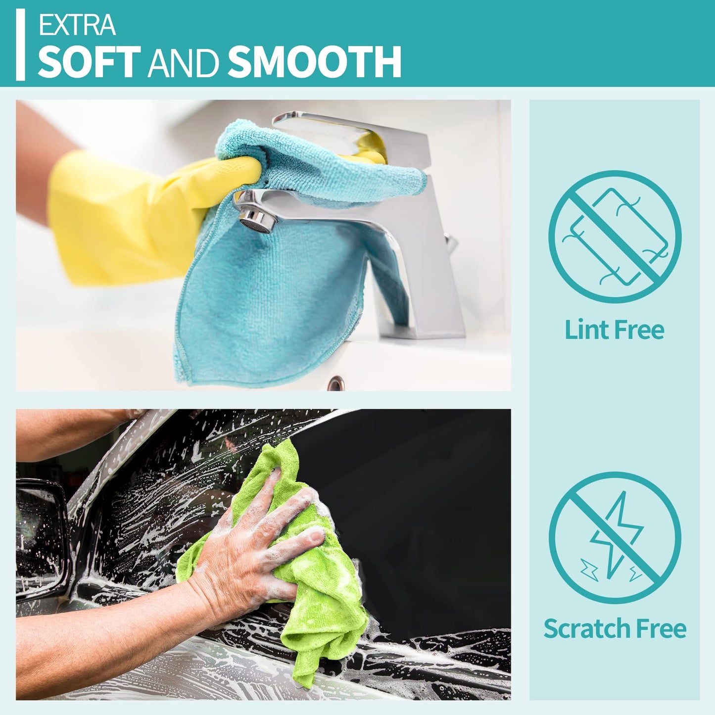 HOMERHYME Microfiber Cleaning Cloth - 60 Pack Cleaning Towels, 12" x 12" Dish Cloths, Lint Free Rag, Non-Abrasive Dusting Cloth, Washable and Reusable, Wash Cloth Towel for Kitchen, Car, House, Office