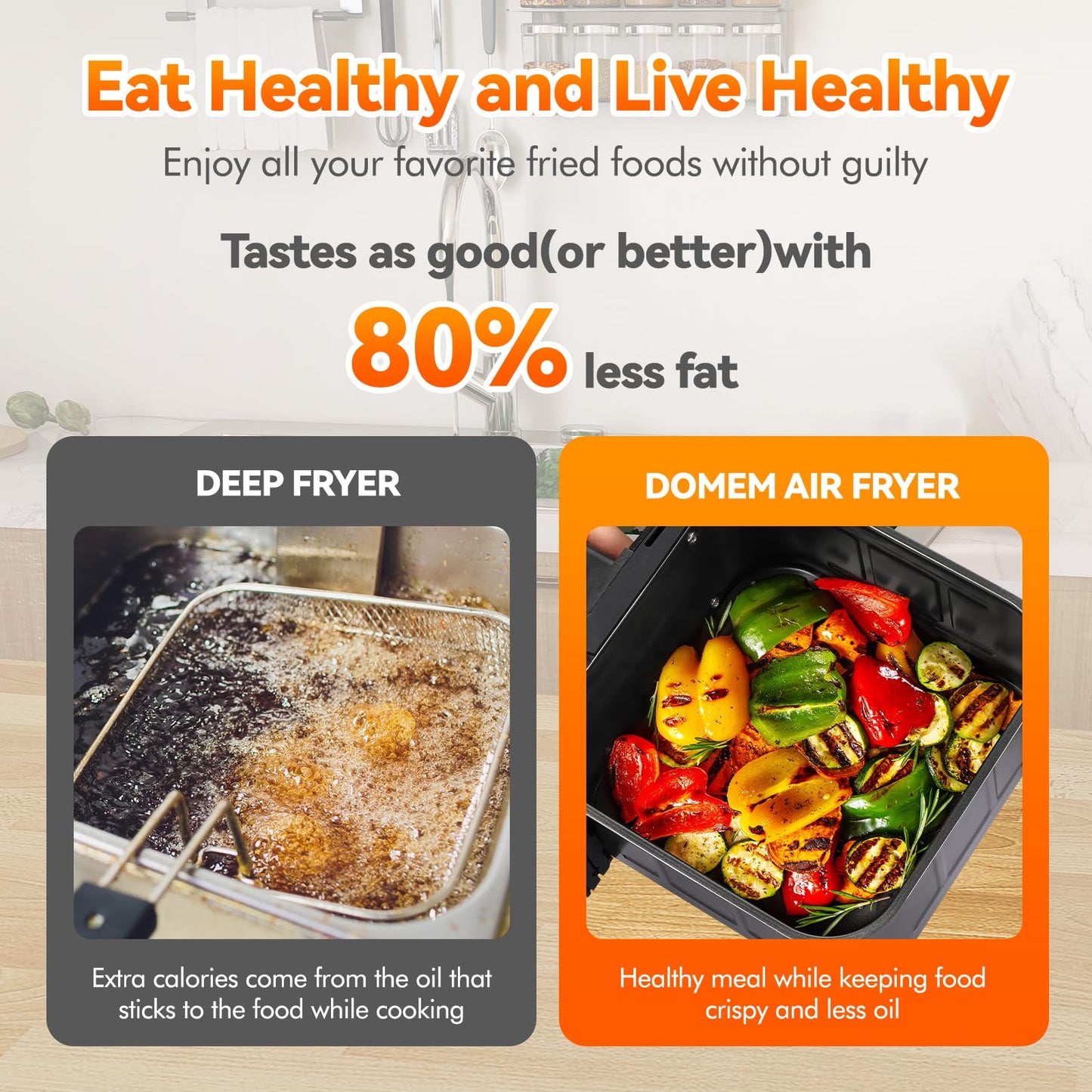 DOMEM Air Fryer 4.2 Qt Oven, 8-in-1 Multicooker with Non-Stick Basket, Air Fryer with Preset Function, Cooker for Healthy and Low-Oil Meals, Convenient Operation