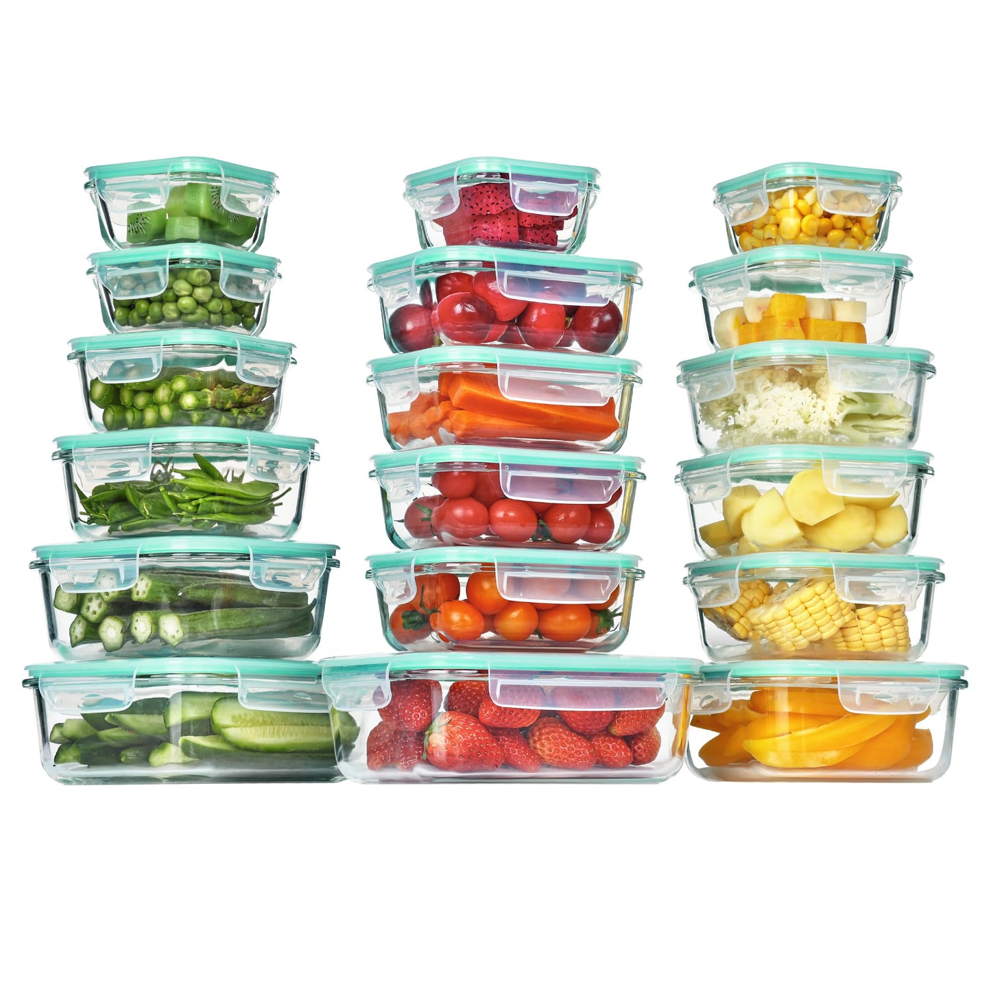 Vtopmart 18Pack Glass Food Storage Containers with Lids, Meal Prep Containers, Airtight Lunch Bento Boxes with Leak Proof Locking Lids for Microwave, Oven, Freezer, Dishwasher, Green