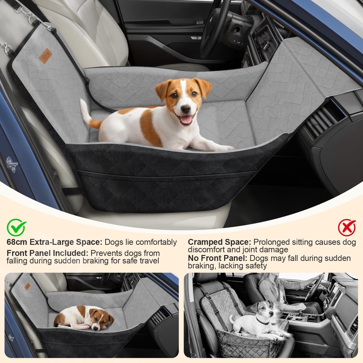 Tivray Elevated Dog Car Seat, Dog Booster Car Seats for Small & Medium Breeds Up to 35lbs, Fully Detachable and Washable, Memory Foam Pet Carseat with 2 Storage Pockets & 3 Safety Belts, Black & Gray