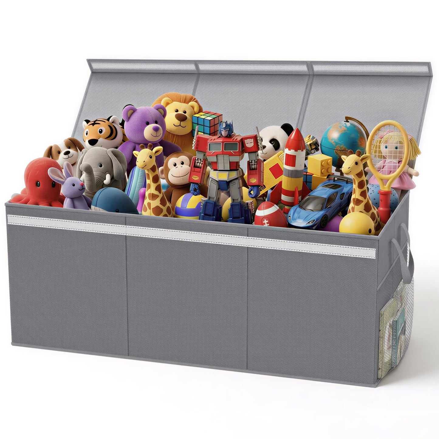 Lewondr Extra Large Toy Chest Storage Bin with Lids, Collapsible Sturdy Toy Chest Storage Box for Boys, Girls, 3 Removable Dividers for Living Room, Playroom, Nursery, Bedroom, 40"*16"*16", Grey
