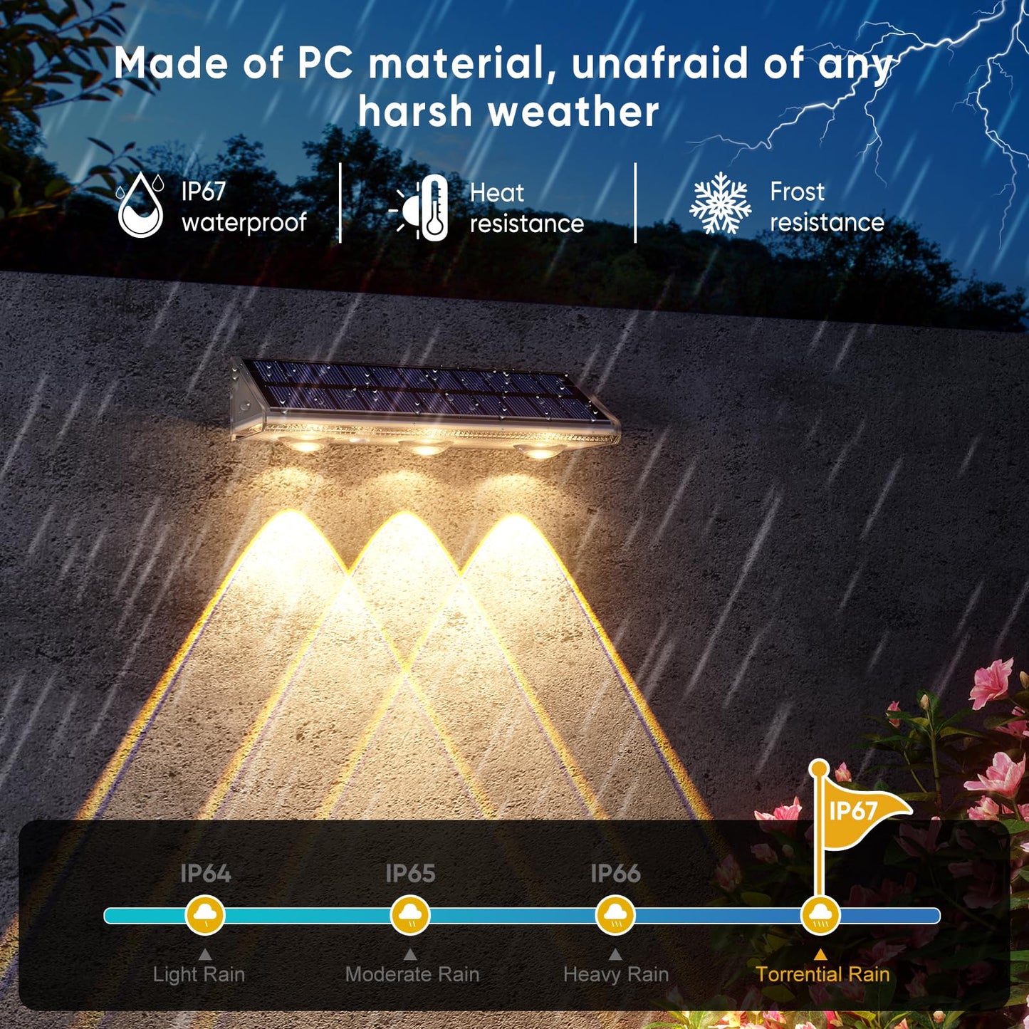 Yilaie Solar Lights Outdoor-IP67 Waterproof 3000K/4500K/6500K,High Brightness LED Solar Fence Lights,Solar Wall Light for Outside Backyard/Railing/Step/Patio/Stair Railings/Pool （8Pack）