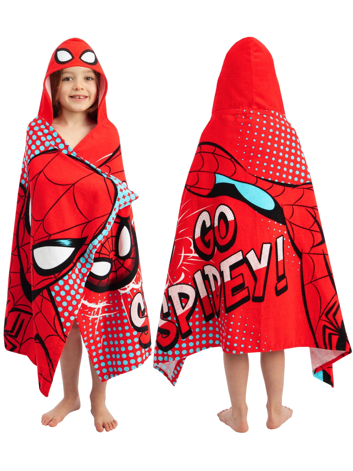 Marvel Spiderman Boys Beach Towel, Wearable Pool Swimming Towel, Wrap Hooded Towels for Kids, Kids Bath Towels, Red One Size