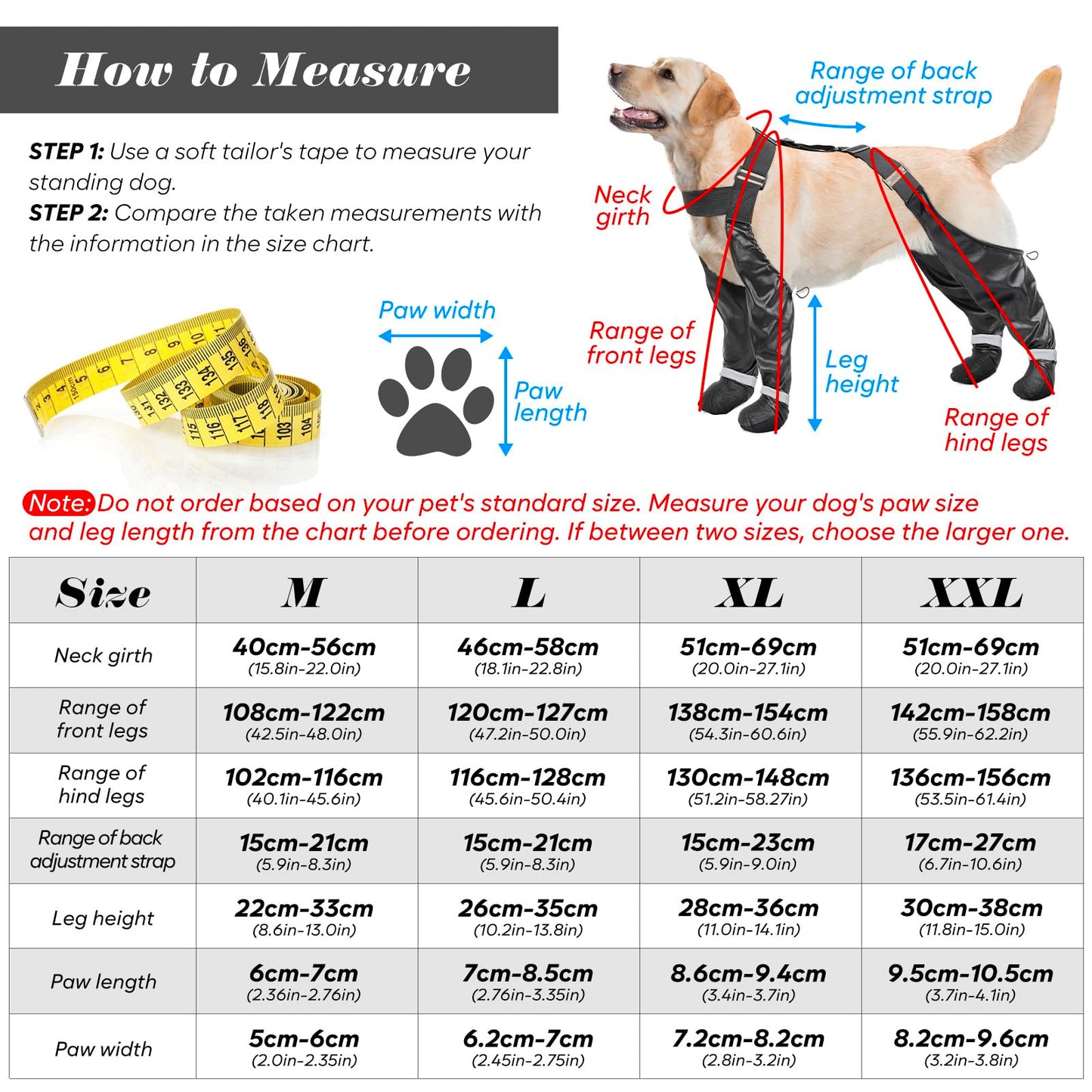 BiPawTi Dog Suspender Boots, Reflective Paws Dog Boots for Night-Walk Safety, Suspender Booties for Hot Pavement/Snow Walks, Anti-Lost/Anti-Slip Shoes, Leg/Paw Protectors for Large Dogs - XXL