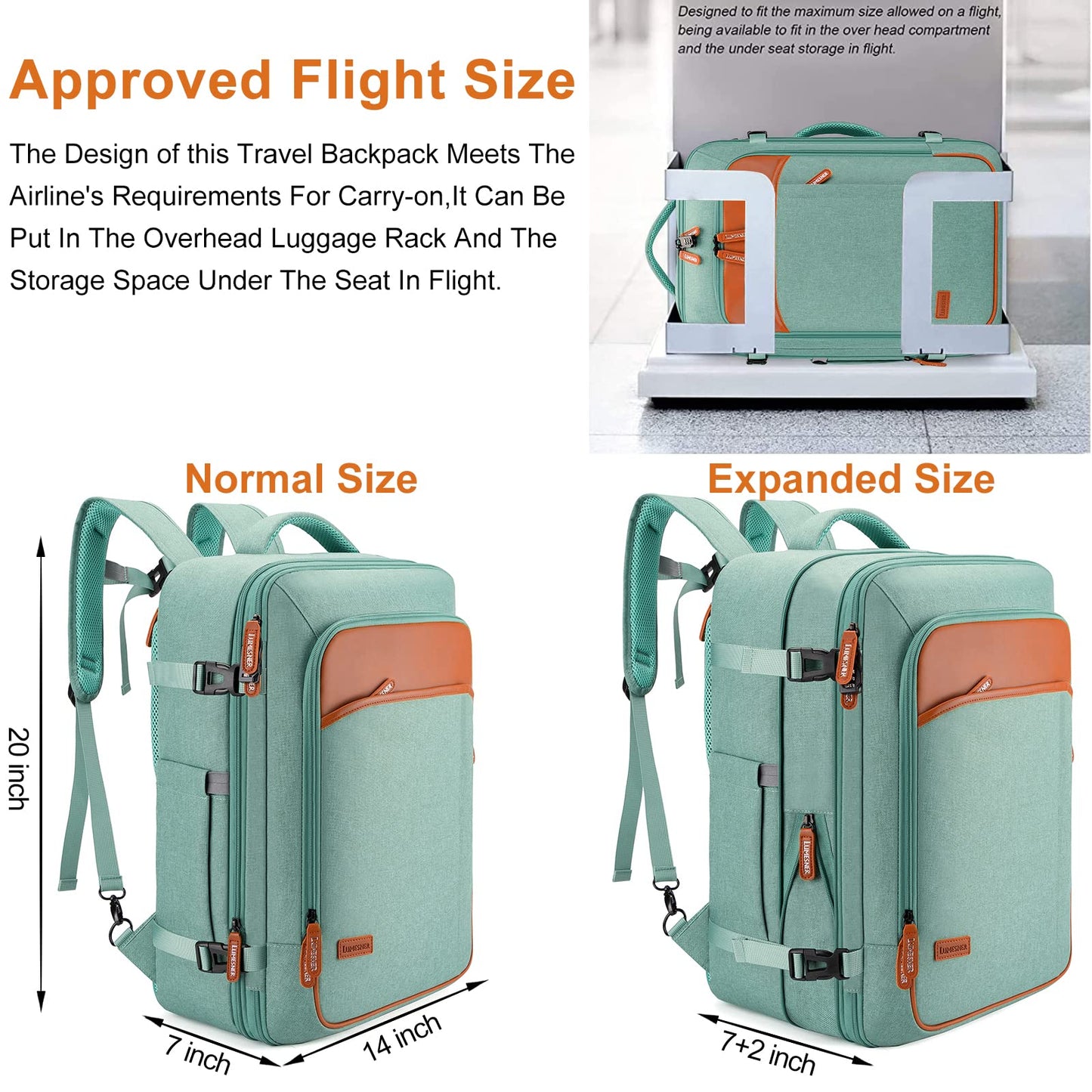 Carry on Backpack, Extra Large 40L Flight Approved Travel Backpack for Men & Women,Expandable Large Suitcase Backpacks With 4 Packing Cubes,Water Resistant Luggage Daypack Business Weekender Bag,Green