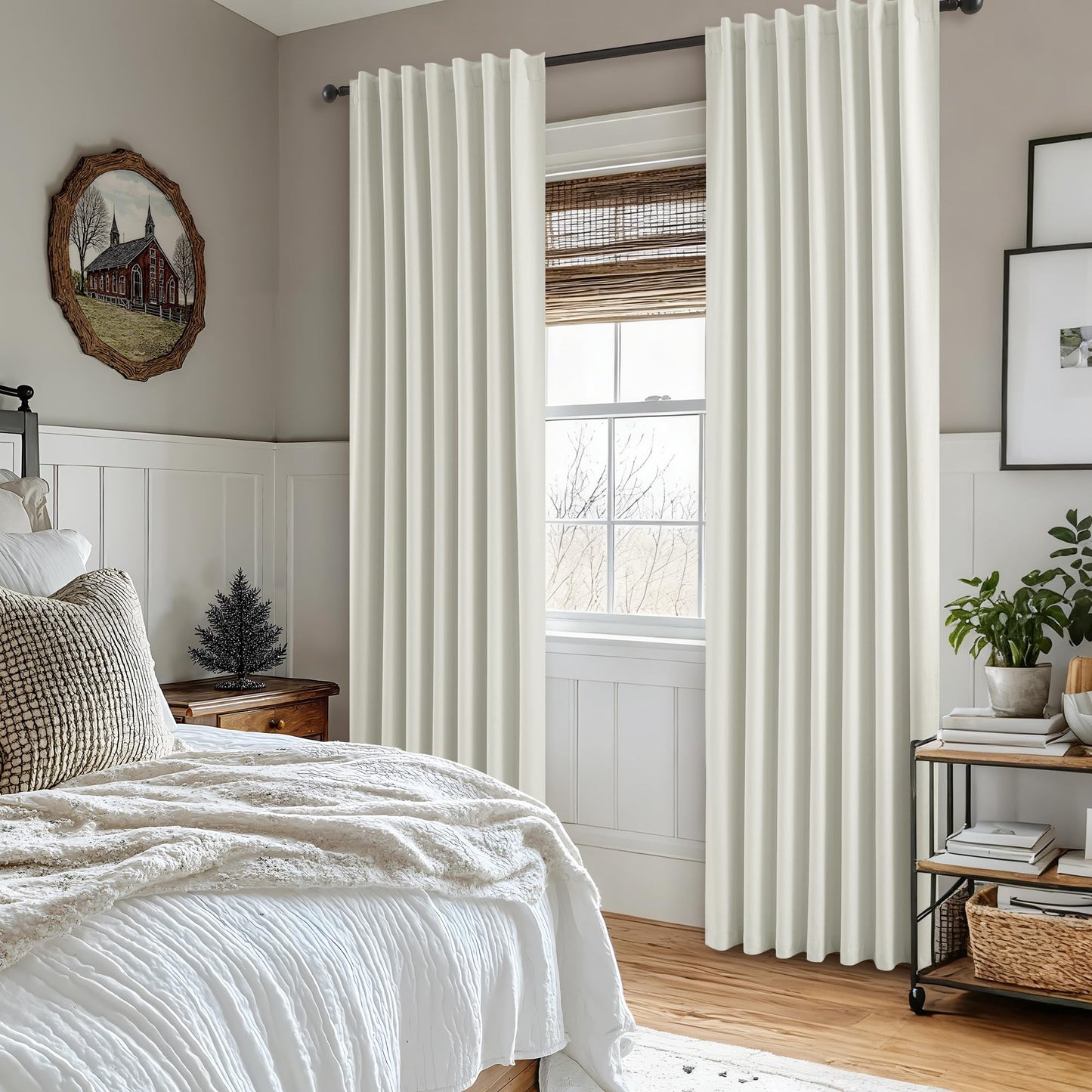 Black Out Linen Curtains for Bedroom 96 Inches Long Pleated Back Tab Rod Pocket Living Room Drapes Thermal Insulated with White Backing Blackout Linen Curtains 2 Panels Set 52x96 Inches White Ivory