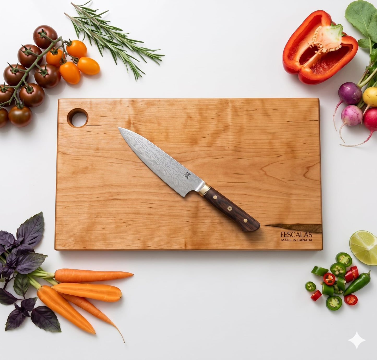 Fescalas Canadian Maple Handmade Cutting Board 15"x9" Butcher Block - Heavy Duty Hardwood Chopping Board for Kitchen - Made in Canada