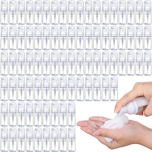 100 Pcs Foam Pump Bottle 1oz/30ml Mini Travel Plastic Empty Pump Lash Shampoo Clear Dispenser Portable Instant Soap Foaming Bottles for Hand Lotion Shampoo