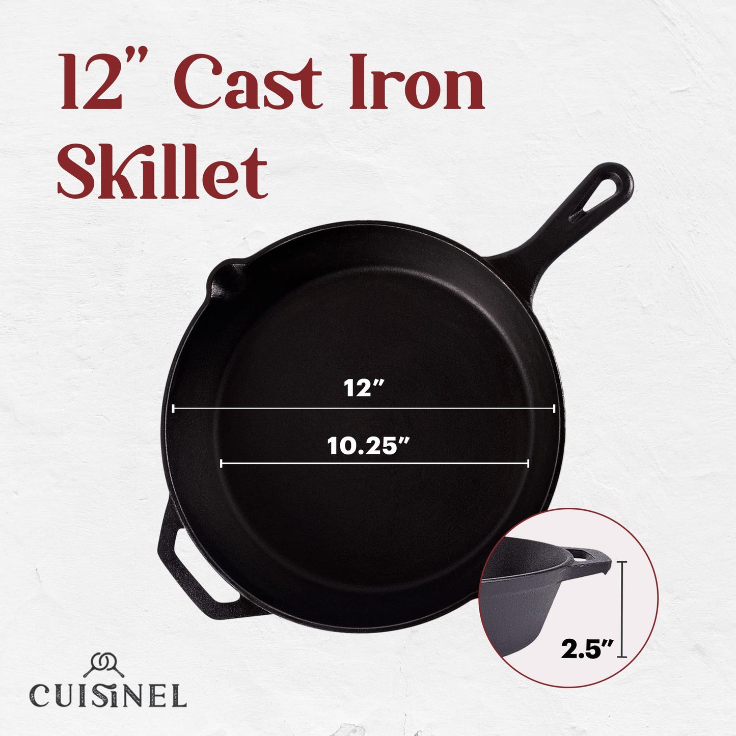 Cast Iron Skillet - 12"-Inch Frying Pan with Assist Handle and Pour Spots + Silicone Grip Cover - Pre-Seasoned Oven Safe Cookware - Indoor/Outdoor Use - Grill, Stovetop, Induction and Firepit Safe