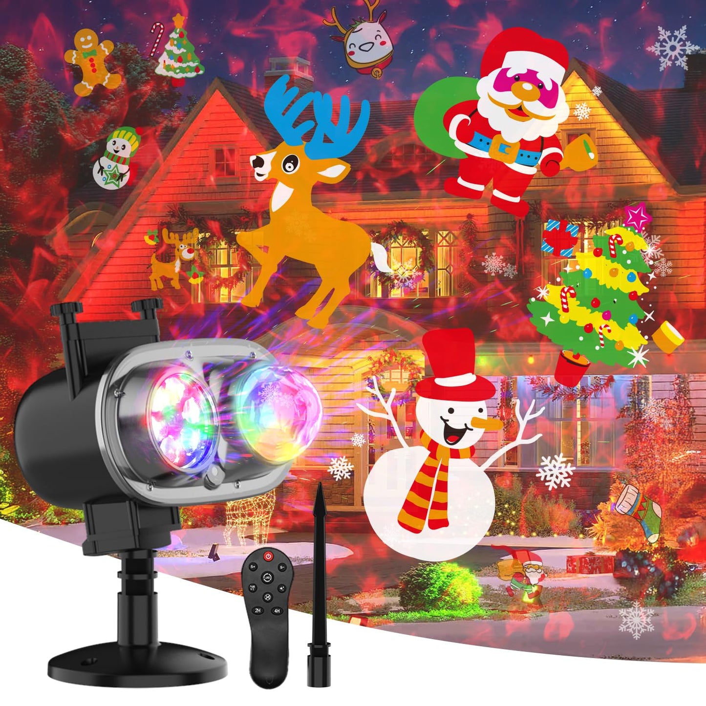 Christmas Projector Lights Outdoor,Holiday Lights Projector with Remote Control Timer, 26 HD Effects (3D Ocean Wave & Patterns) Waterproof Landscape Lights for Xmas Halloween Party Garden Decorations