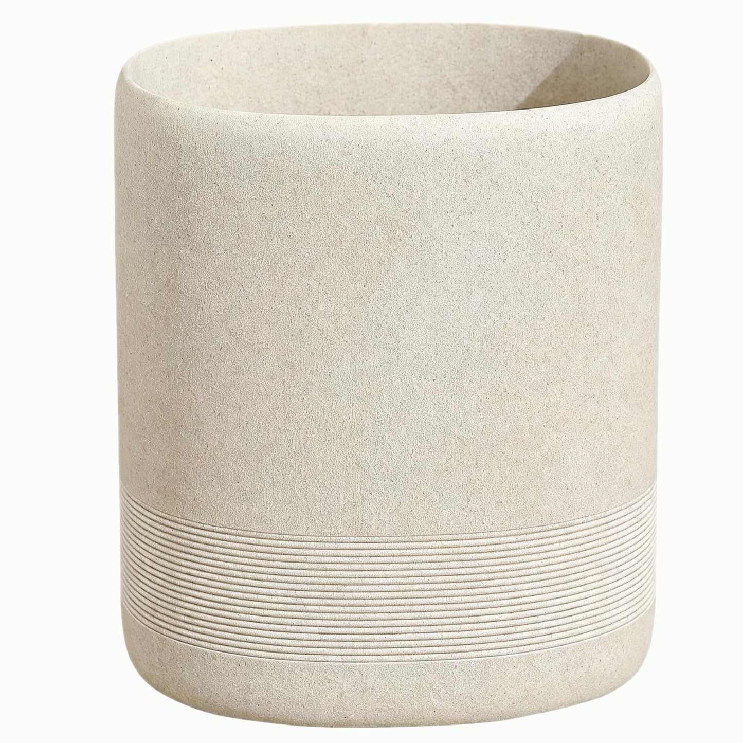 Haocoott Bathroom Trash Can, 1.6 Gallon Small Trash Can Cabinet, Simple Stone Look Oval Office Garbage Bin, Decorative Waste Basket for Bedroom, Living Room, Kitchen (Beige)