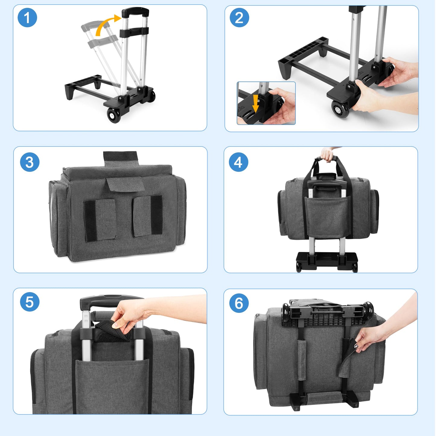 Damero Rolling Medical Bag with Detachable Trolley, Medical Bag on Wheels with Dividers, Medical Equipment Storage Bag for Home Health Nurses, Doctors, EMT, EMS, Gray