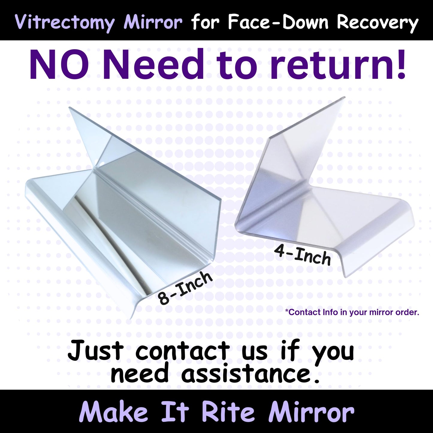 8" Rite Time 2-way Make It Rite Mirror for face down vitrectomy eye sight recovery (8" wide x 4" tall)