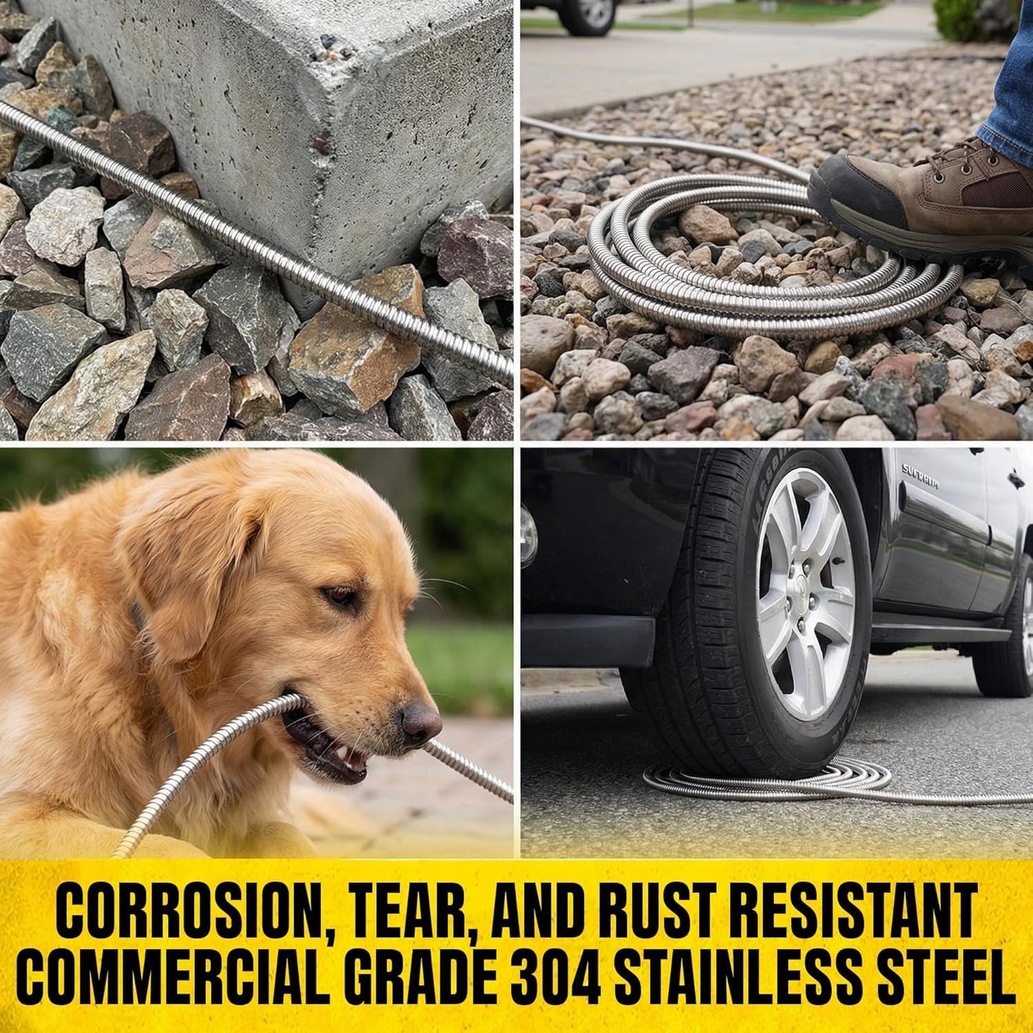 BIONIC STEEL 50 Foot Garden Hose 304 Stainless Steel Metal Water Hose – Super Tough & Flexible, Lightweight, Crush Resistant Aluminum Fittings, Kink & Tangle Free, Rust Proof, Easy to Use & Store