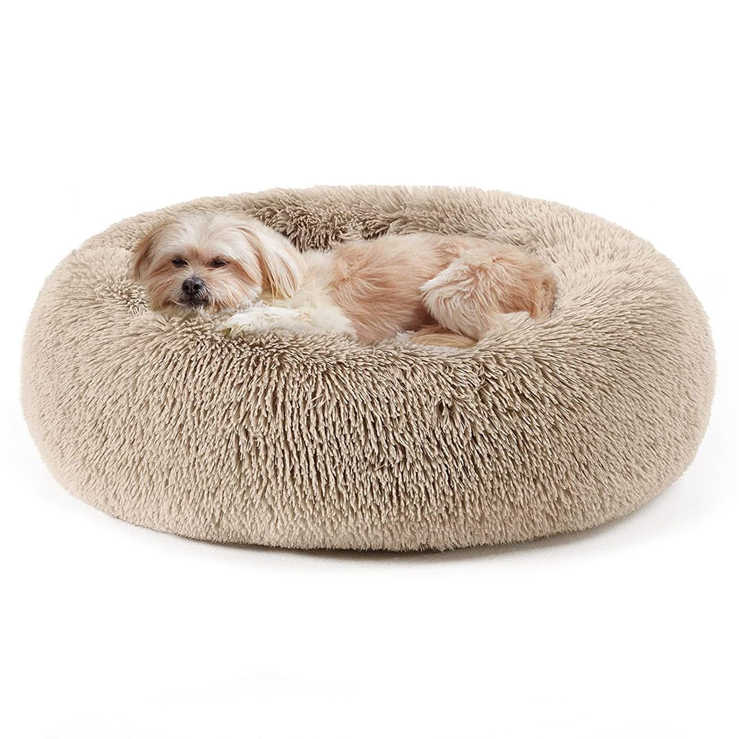Calming Dog Bed & Cat Bed, Anti-Anxiety Donut Dog Cuddler Bed, Warming Cozy Soft Dog Round Bed, Fluffy Faux Fur Plush Dog Cat Cushion Bed for Small Medium Dogs and Cats (20"/24"/27"/30")