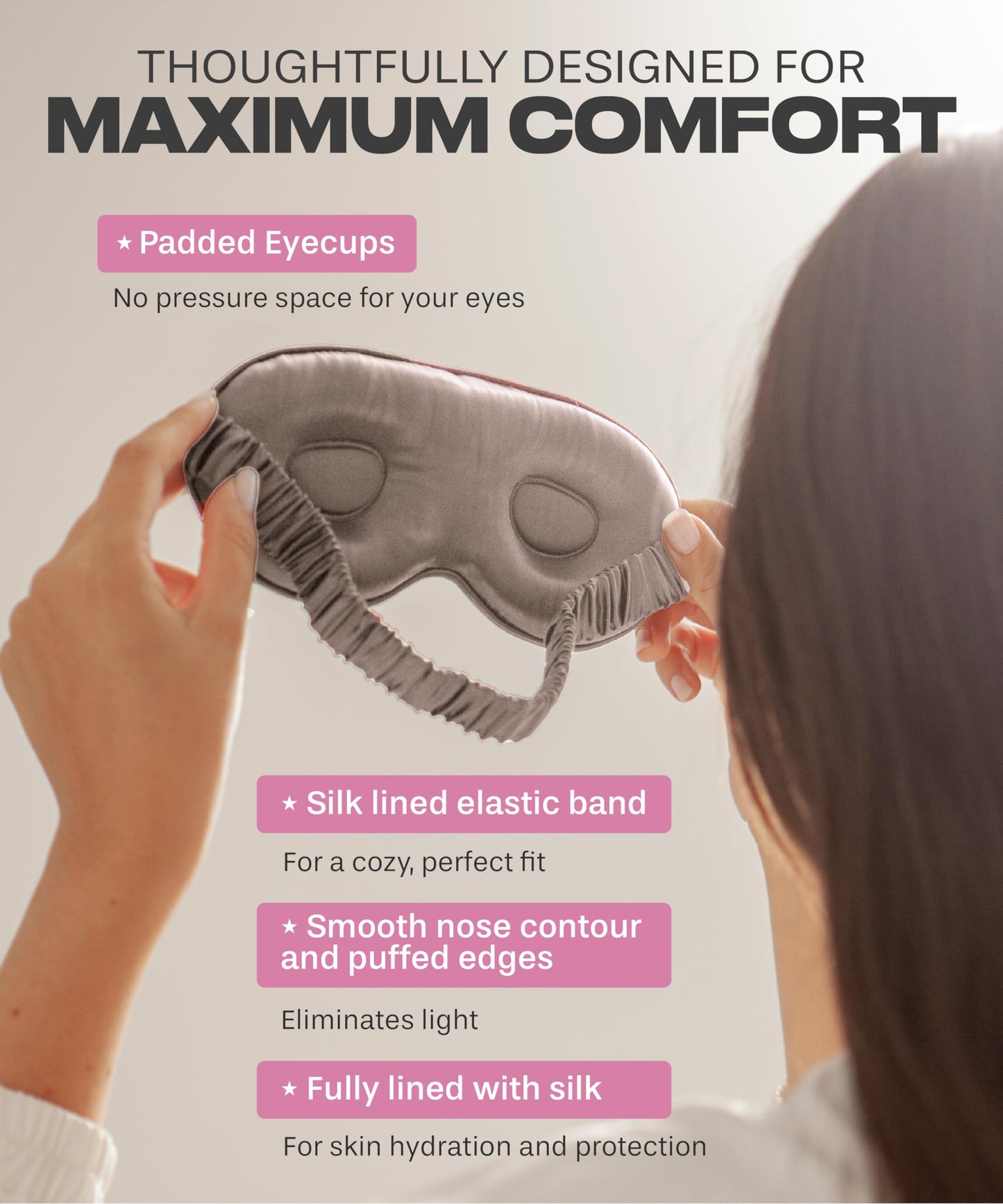 Colorado Home Co Sleep Mask, Silk Eye Mask for Sleeping, Lash Extension Eye Mask for Sleeping, Travel Sleep Mask, Blackout 3D Eye Sleep Mask for Women and Men, Silk Contoured Sleep Mask Nude Champagne