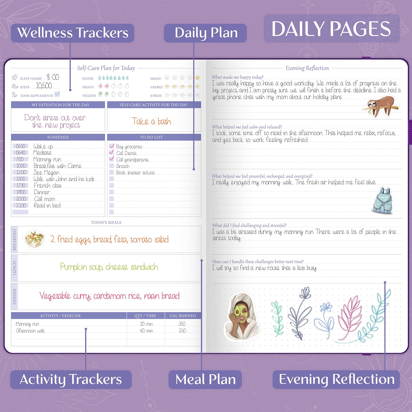 Legend Self-Care Journal – Guided Daily Reflection Journal to Support Mental & Physical Health – Daily Mood, Meditation & Personal Development Notebook – 7x10.5”, Lasts 3 Months (Purple)