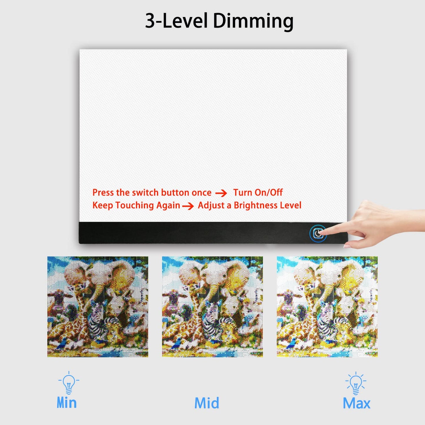 WELZK Diamond Painting Light Pad A3, with Large Metal Stand, L:47 × W:34.3 CM Large Diamond Painting Light Board, Dimmable Diamond Art Light Board.