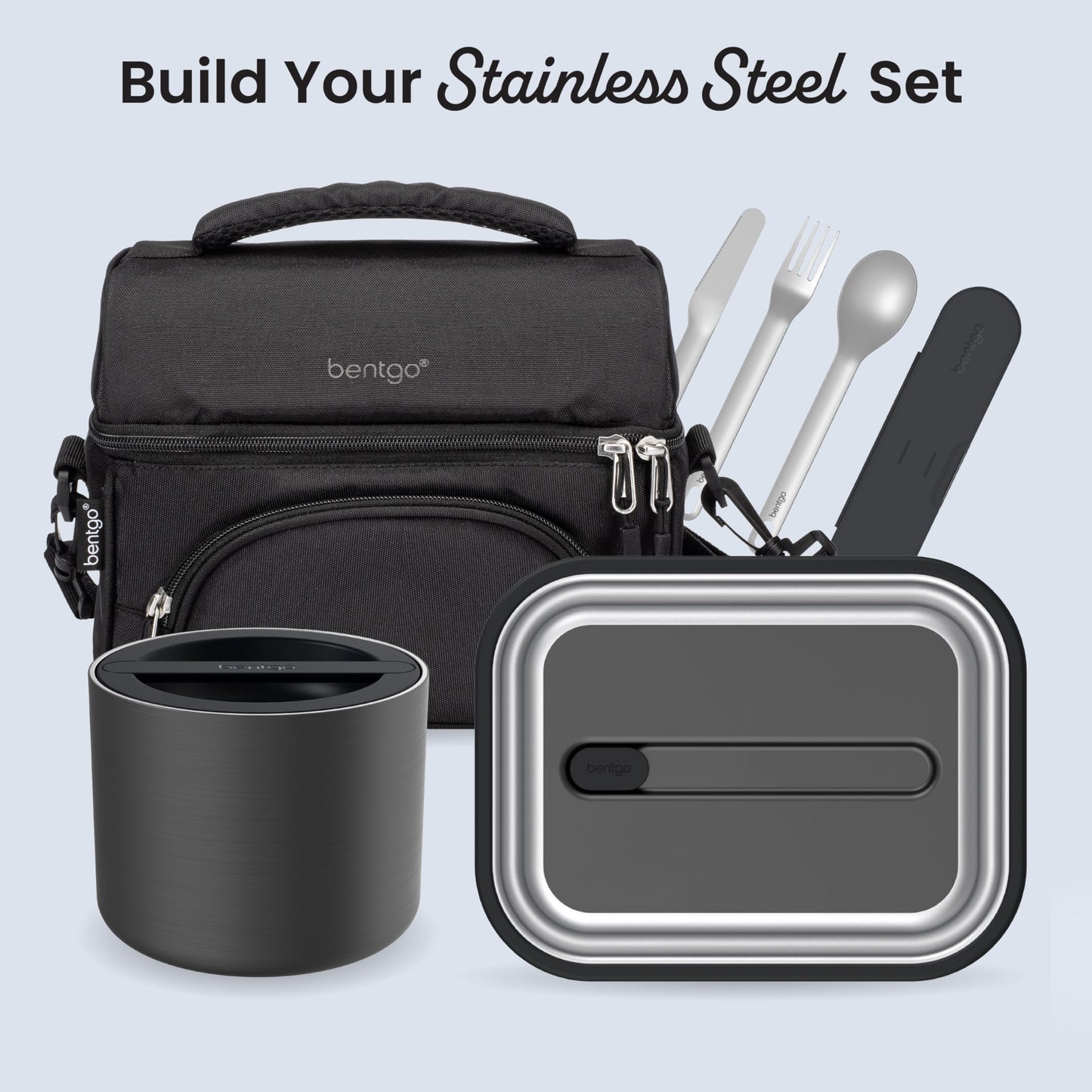 Bentgo Stainless Insulated Food Container - 2.4 Cups (19 oz), Triple-Layer Insulation, Vacuum Seal, Leak-Proof, Built-In Handle, Wide Opening, Premium Stainless Steel, for Cool/Warm Foods (Black)