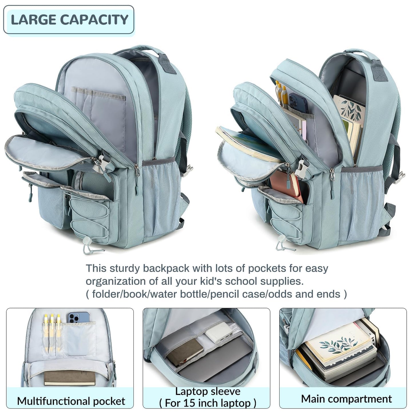 Lohol Multi-Pocket Backpack for Travel College, Heavy Duty Big Bookbag with 15.6 inch Laptop Compartment (Purple Galaxy