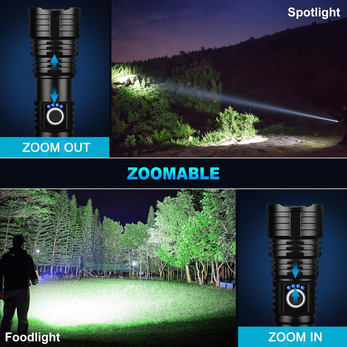 Rechargeable Flashlight 990,000 Lumens, BCOTE Super Bright Led Flashlights, Flash Light with ΒATTERY & 12 Hours Runtime, Zoomable, IPX6 Waterproof Flashlight High Lumens for Emergency Camping