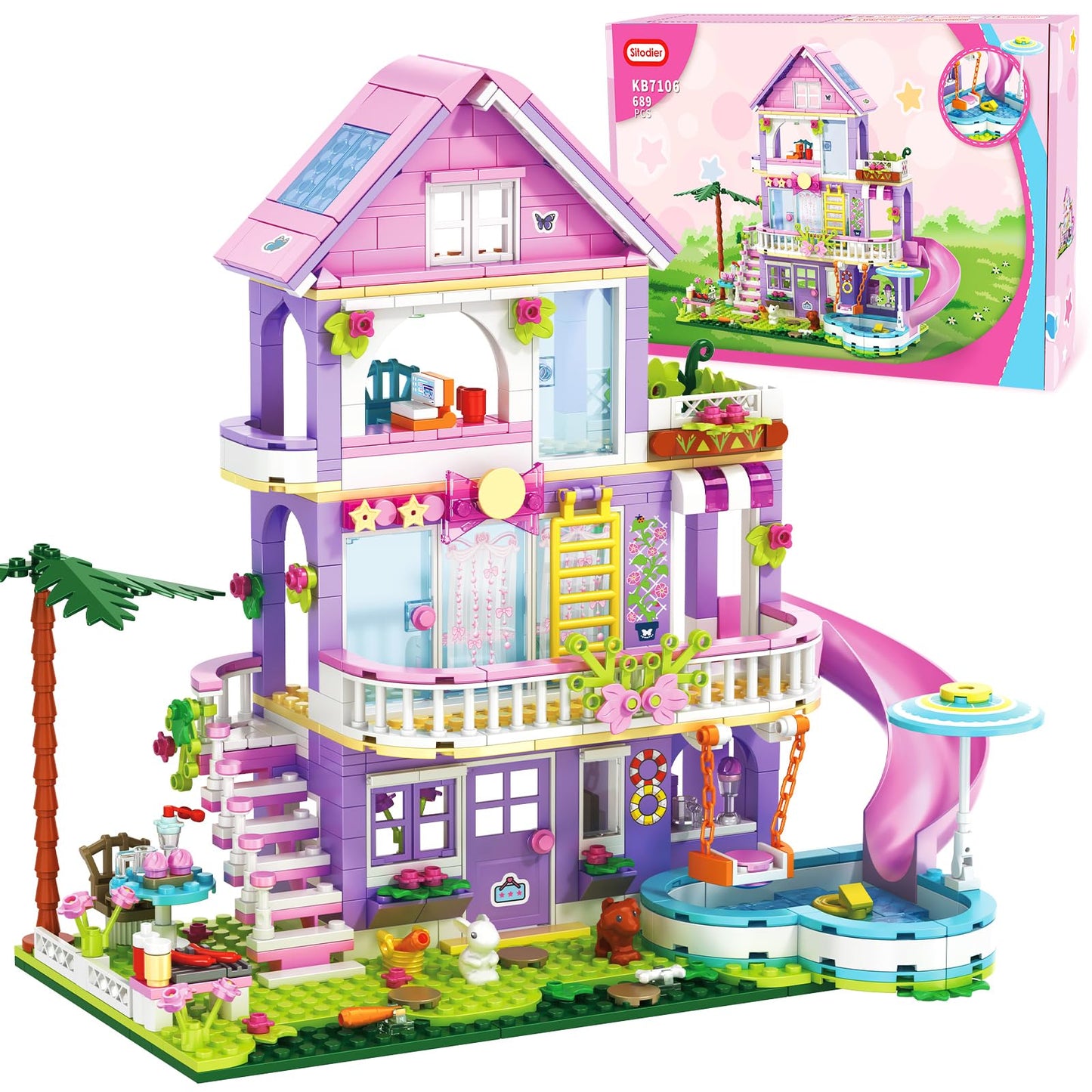 Sitodier Girls Building Blocks Set Toy,689Pcs Garden Villa House Building Set for Girl 6-12 and 8-14,Holidays Cattage Building Toy Nice Xmas Birthday Gift for 6 7 8 9 10 11 12 13 14Years Kids Girls