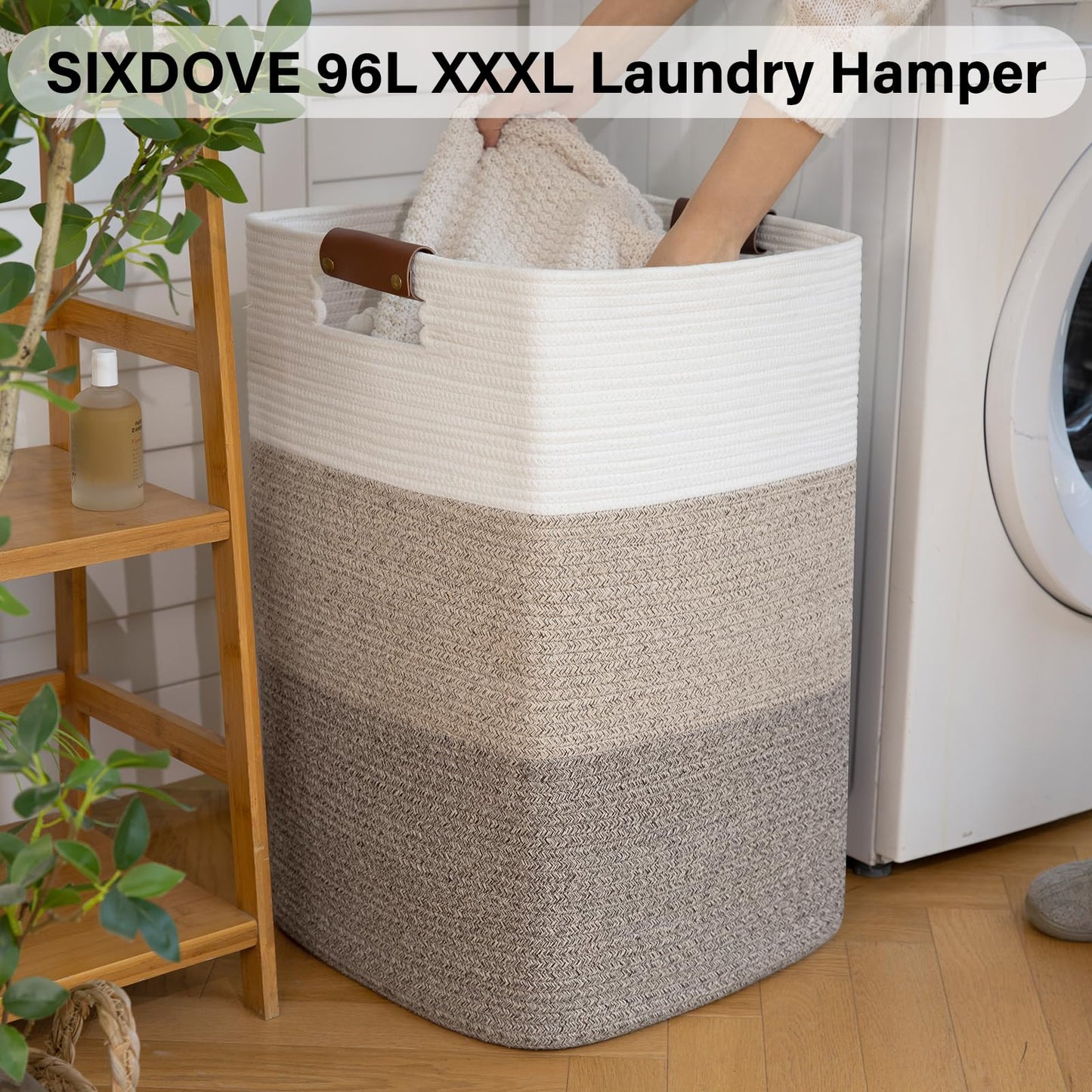 SIXDOVE Laundry Hamper 96L Extra Large Laundry Basket, Woven Blanket Basket, Cotton Woven Storage Basket Hamper with Handles for Living Room, Large Basket Pillows, Blankets, Clothes-Gradient Yellow