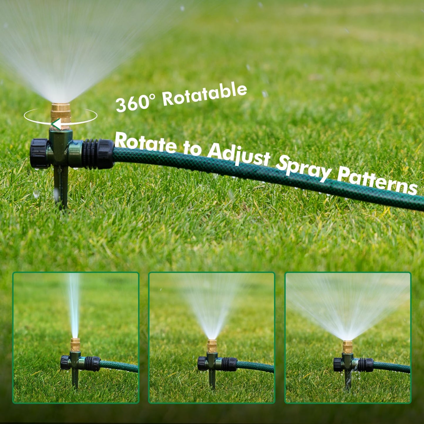 RESTMO 3 Pack Heavy-Duty Full-Metal Lawn Sprinkler for Yard with Durable Brass Nozzle, Premium Spike Base, 360° Large Area Coverage Lawn Sprinkler for Patio and Garden Irrigation