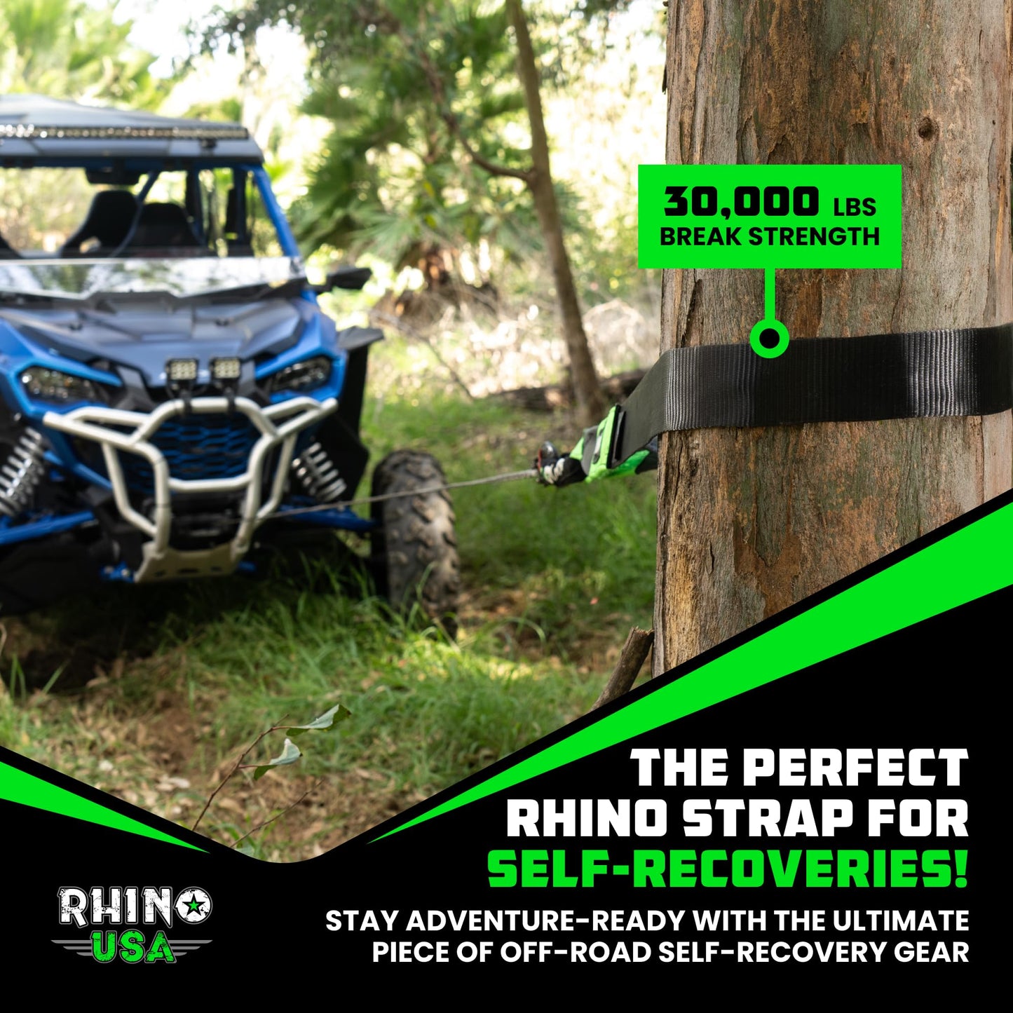 Rhino USA Tree Saver Tow Strap (3" x 8') - 31,518lb Break Strength - Emergency Recovery Strap Winch Extension for Truck, UTV, ATV & More - Heavy Duty Straps Compatible with Jeep, Ford, Toyota (Black)