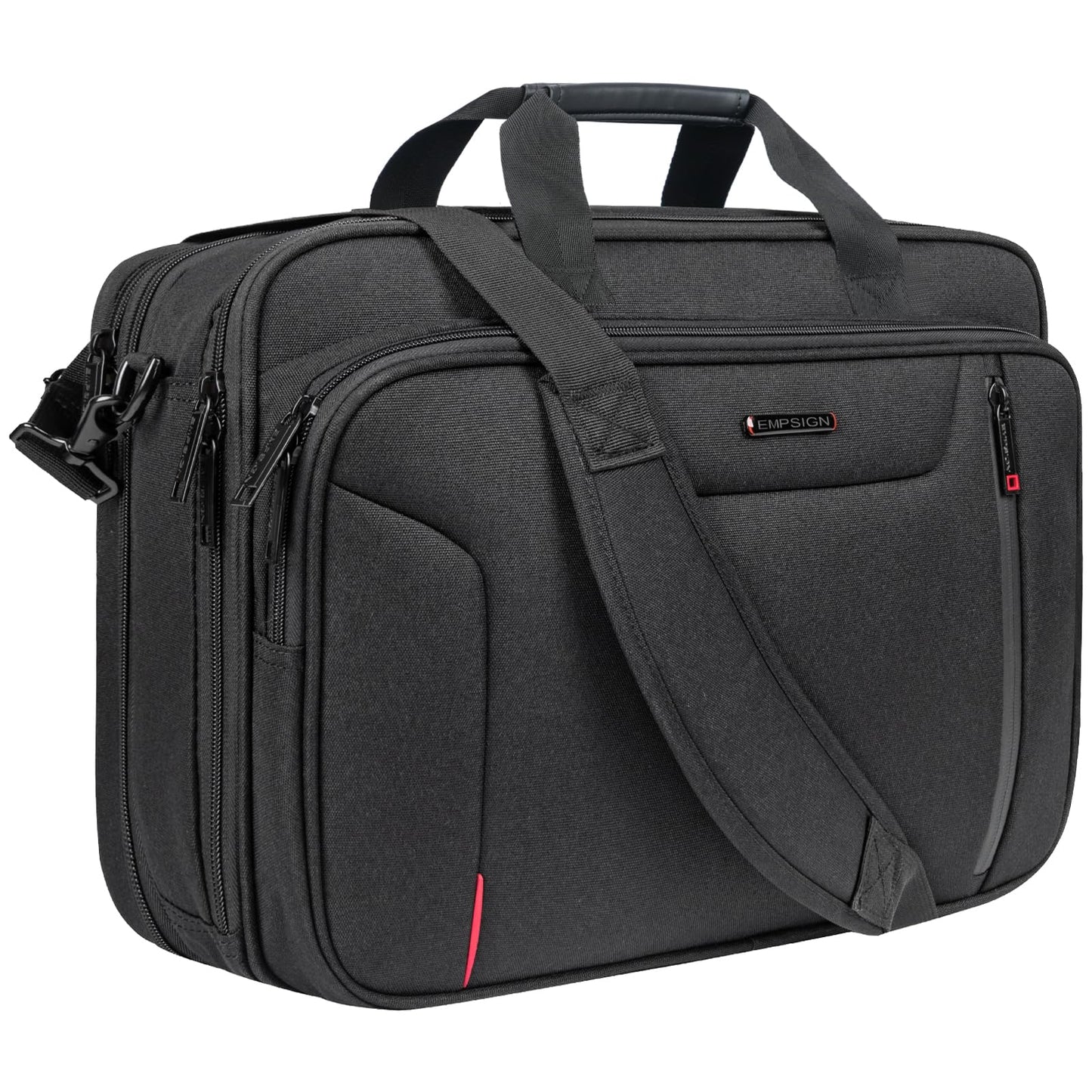 EMPSIGN Stylish Laptop Bag Briefcase, 17.3 Inch Laptop Case Expandable Messenger Shoulder Bag for Men Water Repellent, Computer Office Carrying Bag for Work Business Travel-Black/Red