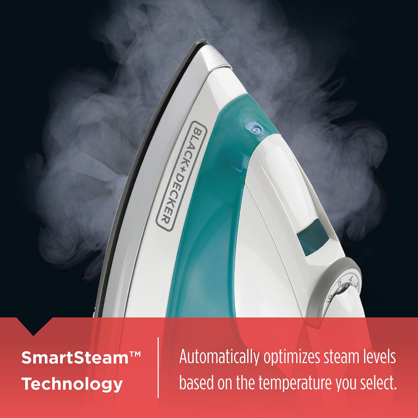 Black+Decker Lightweight Steam Iron for Clothing, Smart Steam Techology, Anti-Drip, Teal, 1200W, IR0820C