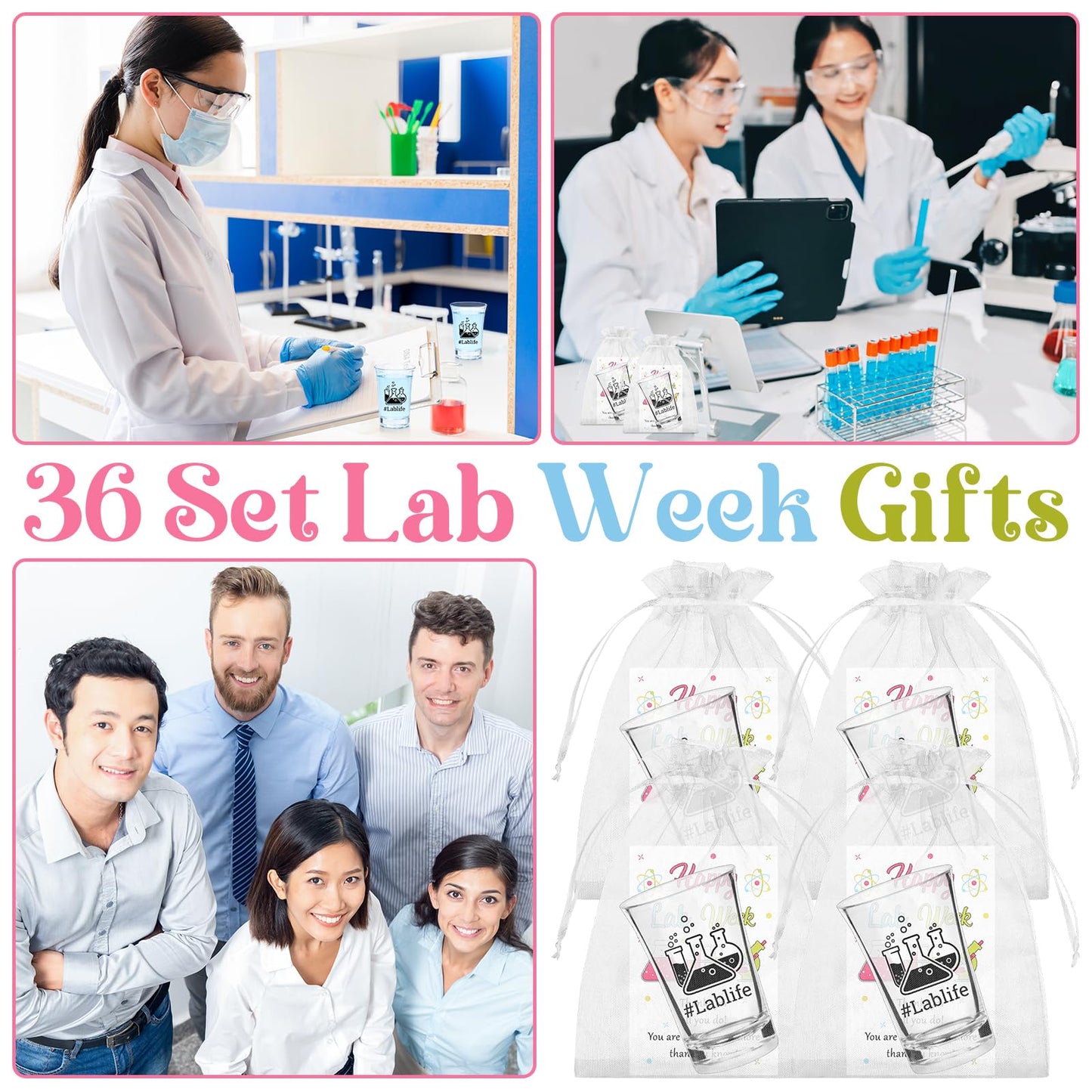 HCEWSBFD 36 Sets Lablife Acrylic Shot Glasses Lab Week Shot Glasses Bulk with Happy Lab Week Cards, Lab Week Gifts Bulk for Laboratory Workers Medical Scientist Technician Microbiology Teacher Staff