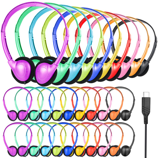 CNSZSLZ Type C Headphones Bulk for Classroom School Kids 30 Pack,USB C Wired Headphones for School Compatible with Pad Smartphones Assorted Colors