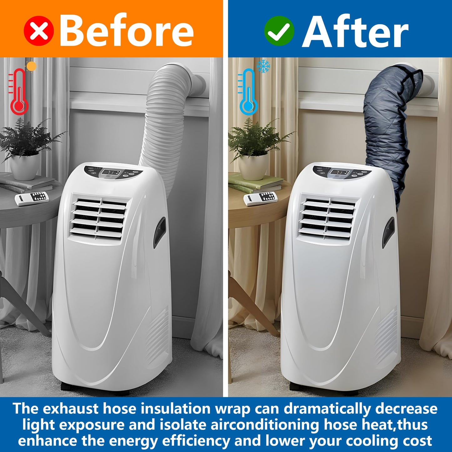 Tlswshsy 2 Set Quilting Air Conditioner Hose Cover, AC Insulated Hose Cover Wrap with 8 Adjustable Buckle Straps, Portable Air Conditioner Hoses Sleeve for 5''-5.9" Diameter Exhaust Duct Vent (Grey)
