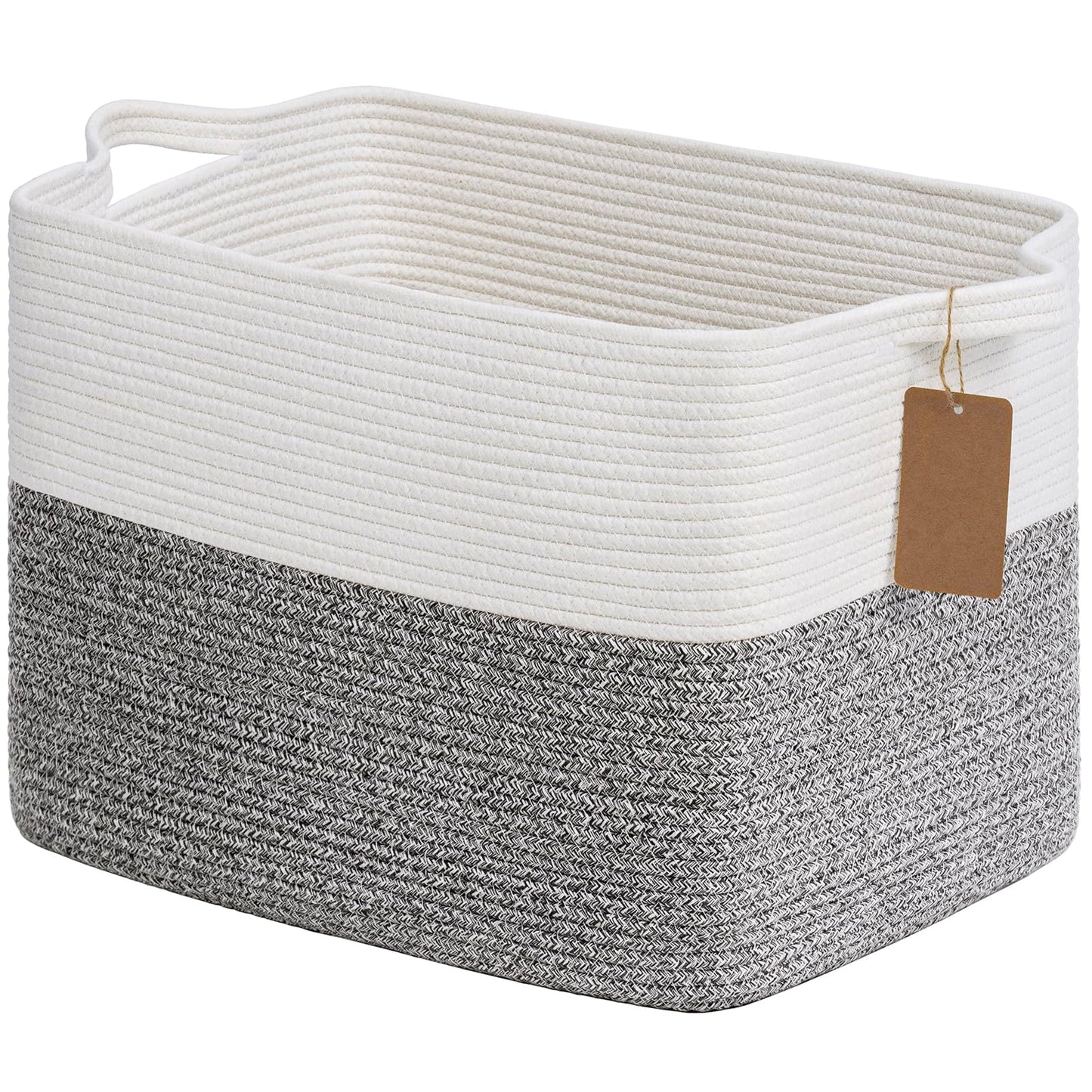 Goodpick Woven Storage Basket, Cotton Rope Baskets with Handles, Toy Baskets Storage Kids, Blanket Basket for Living Room, Bedroom, Light Grey, 18 x 14 x 12 Inches